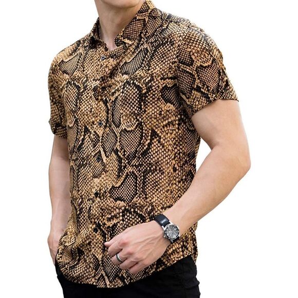 Men Shirt Snake Print Button Down Shirt - Picture 1 of 4
